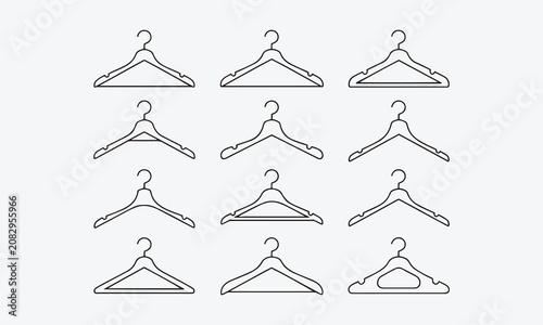 Wooden suit hanger icon set line art