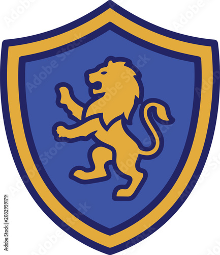 Blue shield with yellow lion rampant. Heraldic blue shield with a yellow lion rampant for emblem use