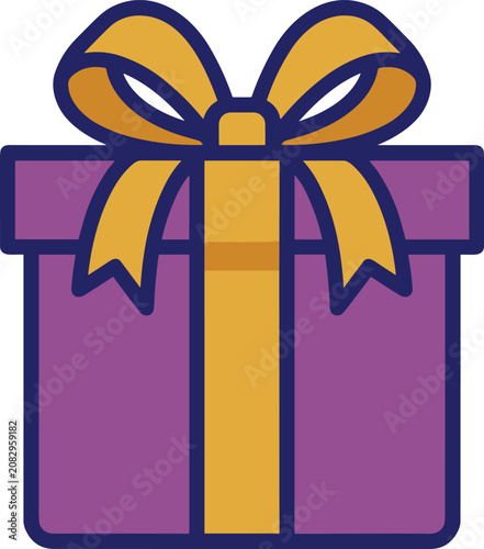Purple gift box with gold bow. Purple gift box with gold ribbon for birthday and holiday themes