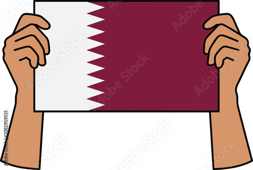 Hands holding the flag of Qatar. Hands holding the Qatar flag for national events and celebrations