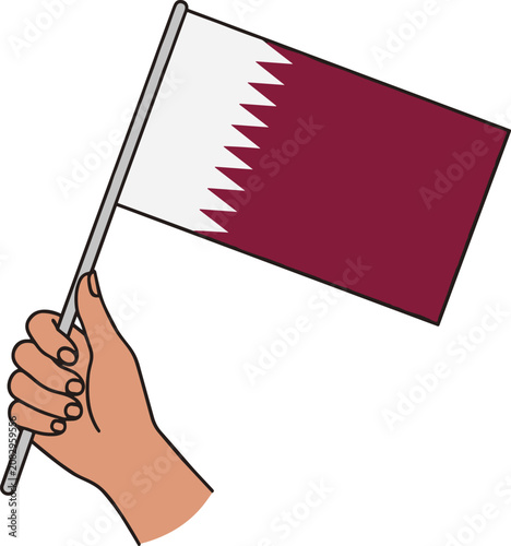 Hand holding the flag of Qatar. Hand holding the national flag of Qatar for patriotic events