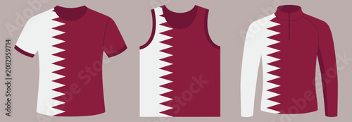 Qatar flag sportswear collection. Qatar flag themed shirts for sports and fan apparel