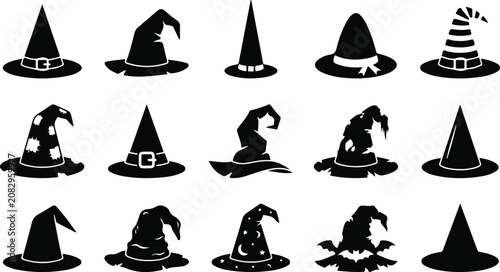 Halloween Witch Hat Icons Set, Witch Hat SVG Bundle, Halloween Clipart Collection