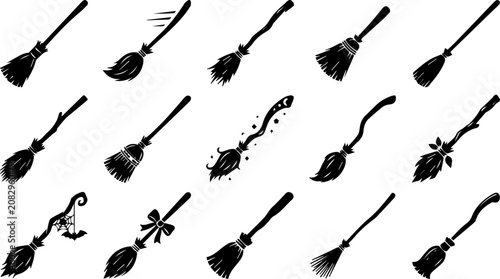Halloween Witch Broom Set, Flying Broom SVG Bundle, Halloween Vector Silhouette Collection
