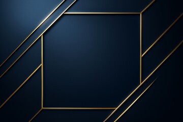 Elegant dark abstract background with golden diagonal lines and square frame design on a minimal navy backdrop. Ai generative. Ai generative