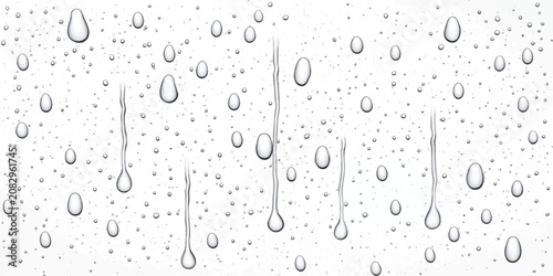 Foto Natural rain water drops streaming down transparent window glass with droplets t