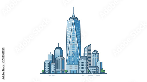 One World Trade Center skyscraper illustration in modern architectural style.