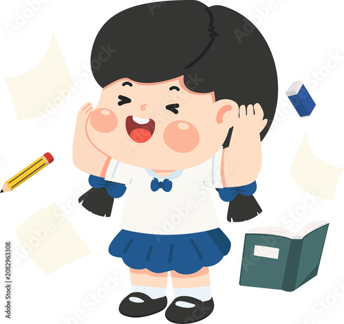 Stressed Student Surrounded by School Supplies