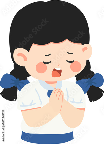 Young Girl Praying With Hands Clasped