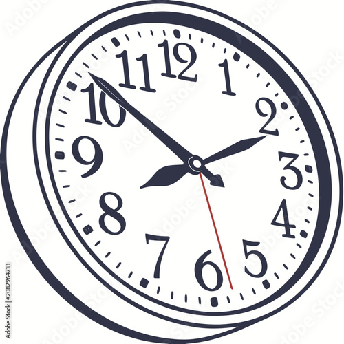 Billede på lærred Analog clock showing 9:25 with black and red hands minute hand hour hand second
