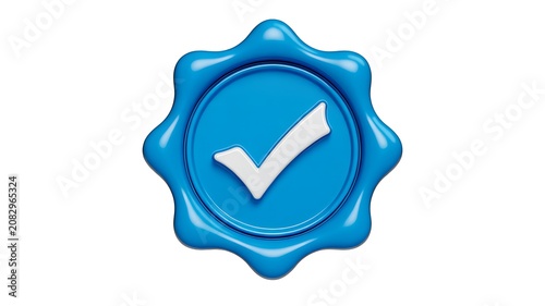 Blue verified check mark badge icon with quality assurance and approval concept