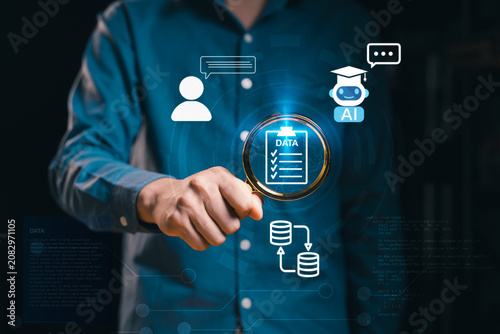 Foto RAG Workflow, Businessman using retrieval augmented generation workflow search c