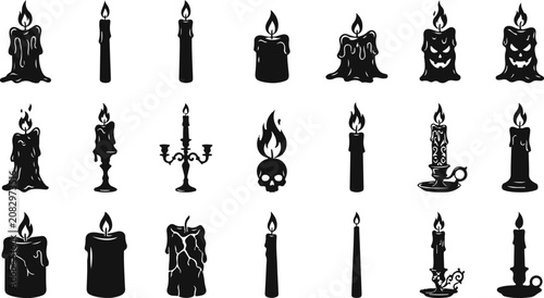 Photos Halloween Candle Icons Set - Burning Candles, Wax Candle, Skull Candle and Spook