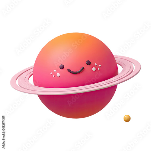 Cartoon planet with rings and happy face