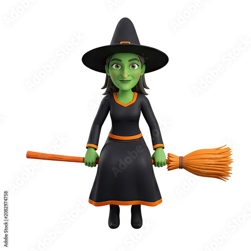 Cartoon Witch with Broomstick