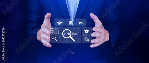 Job Fair concept. fair employment law practices for workforce success, HR technology, occupational, applicants, recruit, hiring. not ai