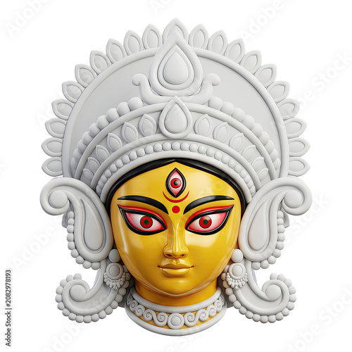 Durga face sculpture isolated on transparent background