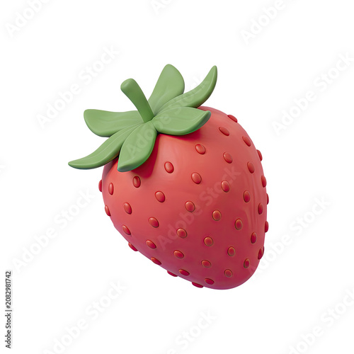 3D cartoon strawberry isolated on transparent background