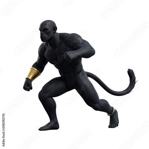 Black anthropomorphic monkey character with gold arm b