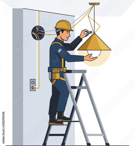 Man installing light fixture on ladder 2.