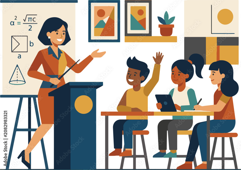Fototapeta premium Teacher and students in classroom setting.