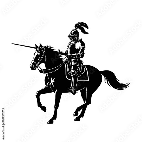 Fotografía Knight in Armor Riding a Horse with Lance Raised