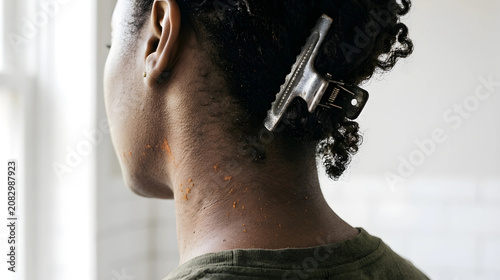 Close Up Nape Profile with Real Skin Texture and Orange Hair Dye Splatter