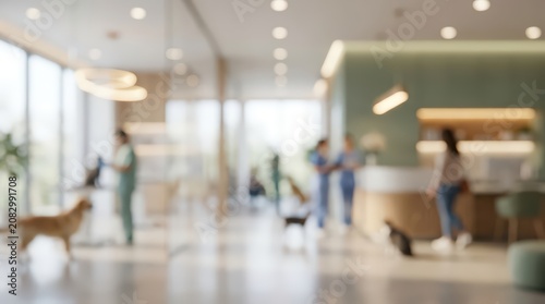 Blurred veterinary clinic interior animal hospital waiting room reception area medical healthcare facility pet care background blurred doctor nurse office