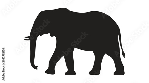 Solid Black Silhouette of an African Elephant Walking Profile View