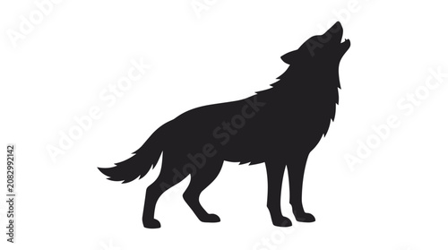 Black Silhouette of a Howling Wolf on White Background
