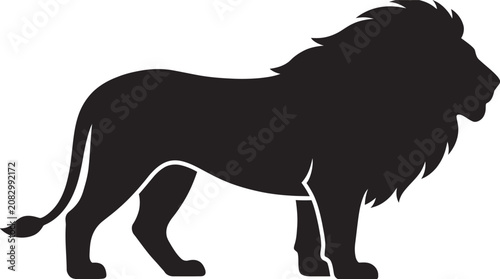 Black Silhouette Graphic of a Standing Male Lion