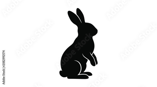 Minimalist Black Silhouette of an Upright Standing Rabbit