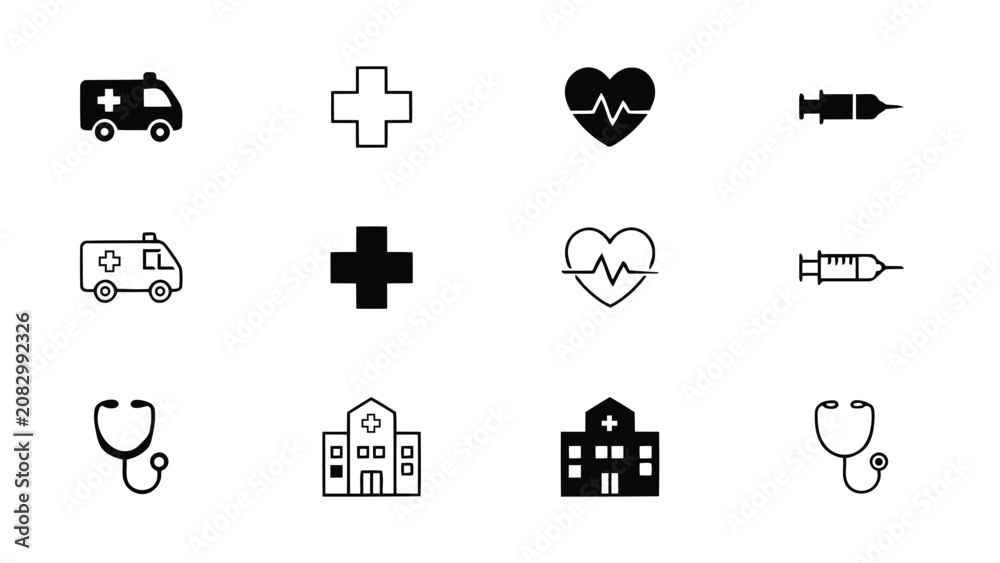 Fototapeta premium Medical icons set including ambulance hospital and health symbols