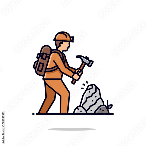 Foto Miner using a hammer to break rock in quarry