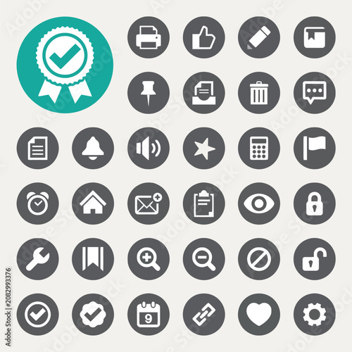 Collection of Various Digital Icons and Symbols on Dark Background Vector Illustration