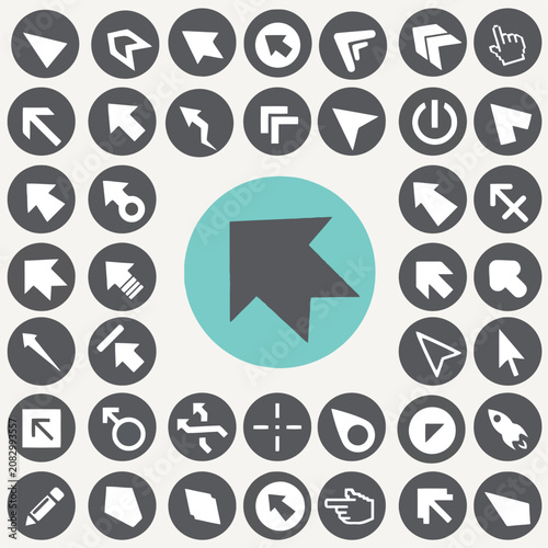 Collection of Various Black and White Arrow Icons on Light Blue Background Vector Illustration