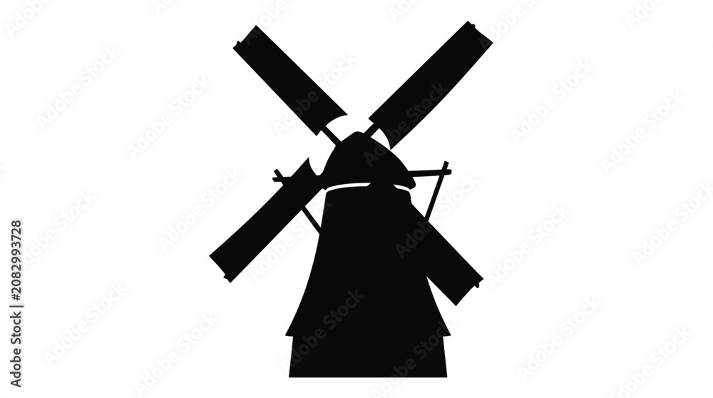 Obraz premium Black silhouette of a traditional Dutch windmill icon