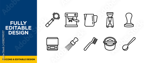 Canvas Print Black ink scribble hand drawn coffee equipment and barista tools icons vector se