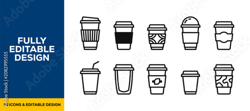 Fotografía Black ink scribble hand drawn takeout coffee and drink cups icons vector set for