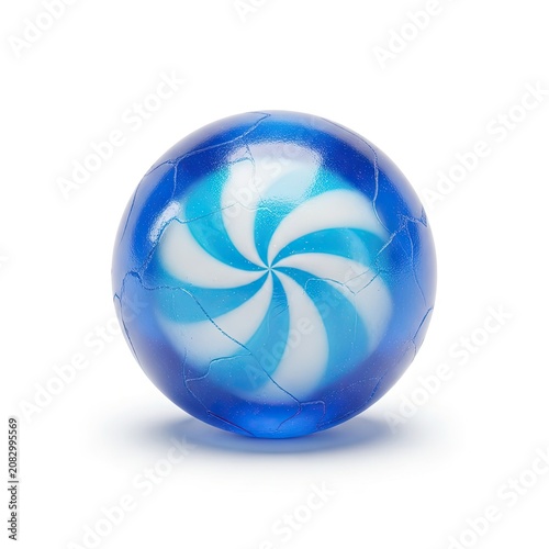 Blue and White Swirl Pattern Ball on White Background.