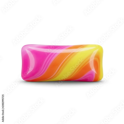 Vibrant Swirls of Pink Orange and Yellow Soap Bar on White Background.