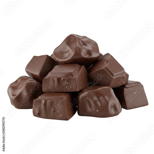Pile of Delicious Milk Chocolate Candy Rocks on White Background.