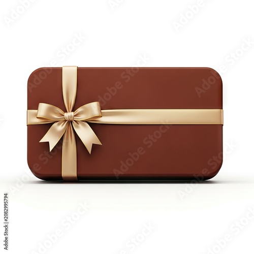 Elegant Brown Gift Box with Golden Ribbon on White Background.