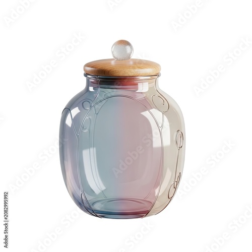 Elegant Glass Jar with Wooden Lid Isolated on White Background.