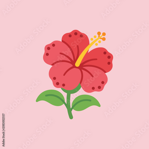A vibrant red hibiscus flower blooms on a pink background