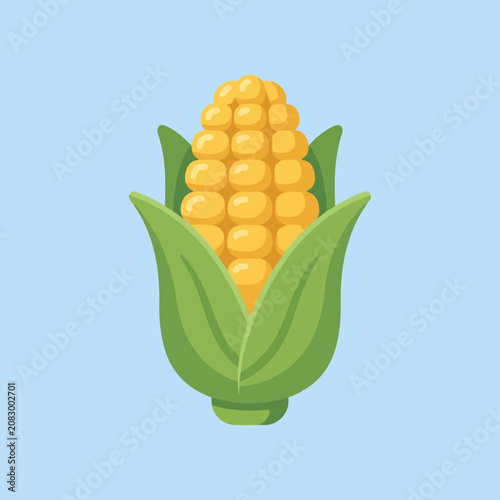Flat vector illustration of a fresh yellow ear of corn