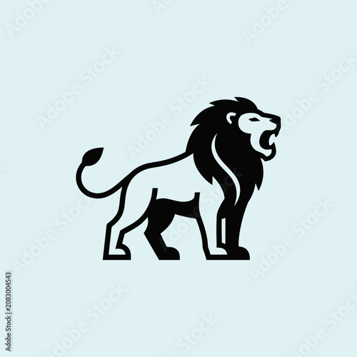 A black and white roaring lion logo icon