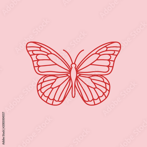 Minimalist red butterfly graphic isolated on a pink backdrop