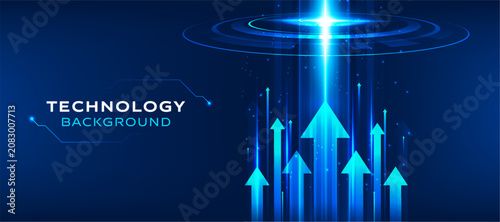 Fotografía Blue technology background with glowing growth arrows for business banner design