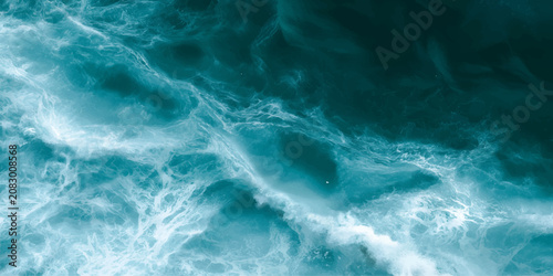 Foto Abstract blue water surface flowing into a pool merging with ocean waves, sea su